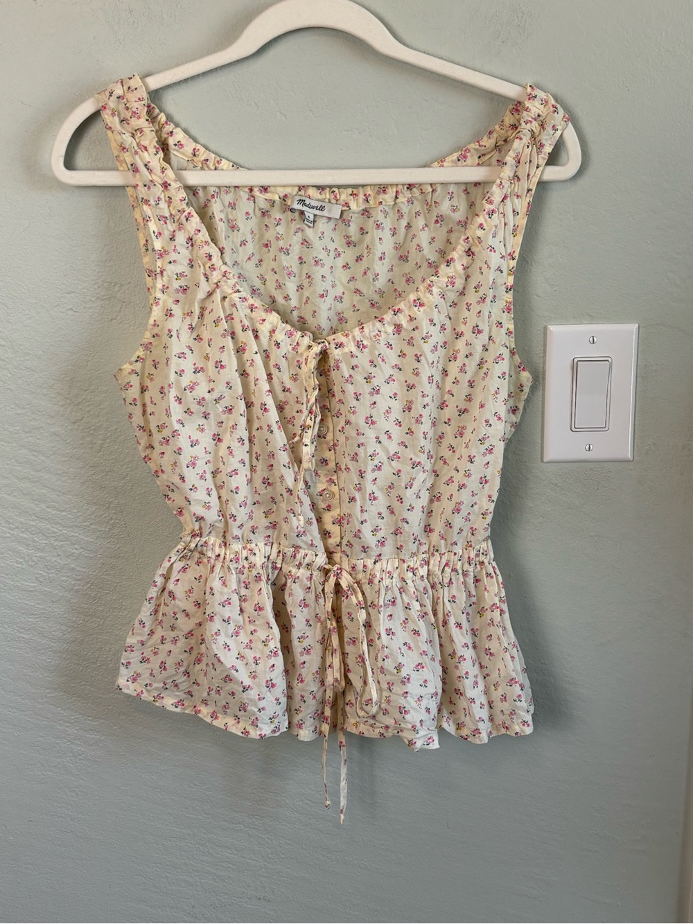 Bundle 2/$30! Madewell S Cream Camisole with Pink Floral Print and Tie Front